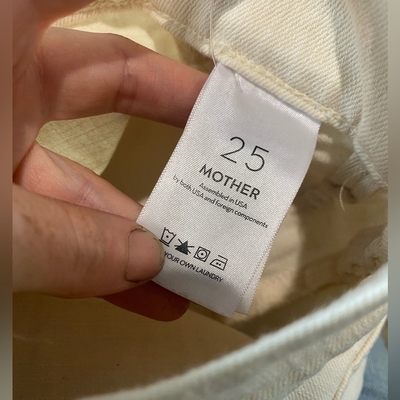 Mother The Hustler Patch Pocket Flood Jeans Cream High Rise Bootcut Size 25 - Picture 12 of 16